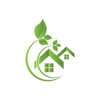 Yeşil ev yaprağı basit logo tasarımı vektör simgesi