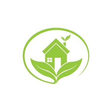 Yeşil ev yaprağı basit logo tasarımı vektör simgesi