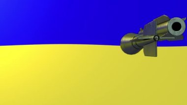 Destructive missiles fall on the flag of Ukraine, 3D animation