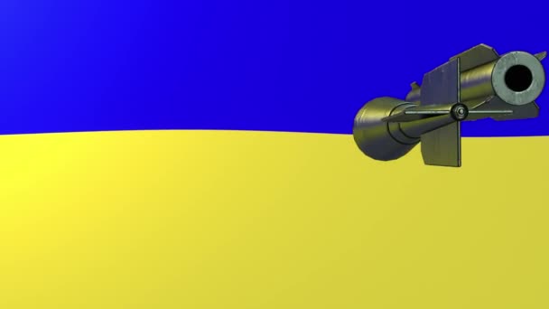 Destructive Missiles Fall Flag Ukraine Animation — Stockvideo
