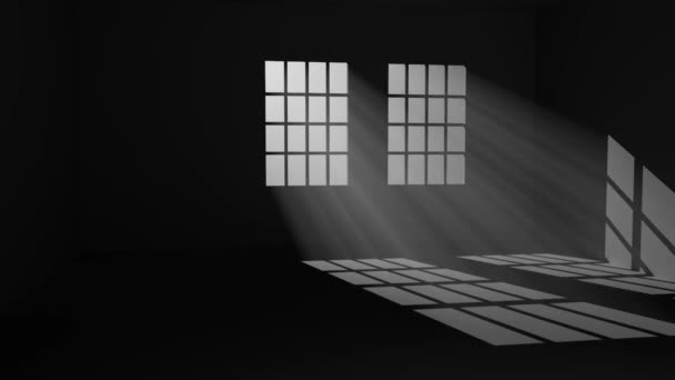 Empty Dark Room Lights Coming Windows Animation — Vídeo de stock