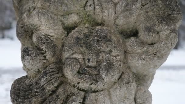 Лицо Древнего Каменного Славянского Идола Украине Зимой — стоковое видео
