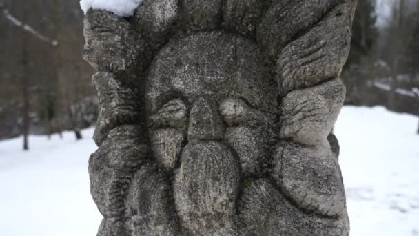 Лицо Старого Подлинного Славянского Идола Украине Зимой — стоковое видео