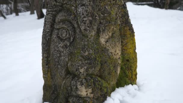 Античный Славянский Идол Украине Зимой — стоковое видео
