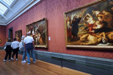 London, UK - Sept. 22, 2024, National Gallery of Art, room focussing on the works of Peter Paul Rubens, with Moses and the Brazen Serpent clipart