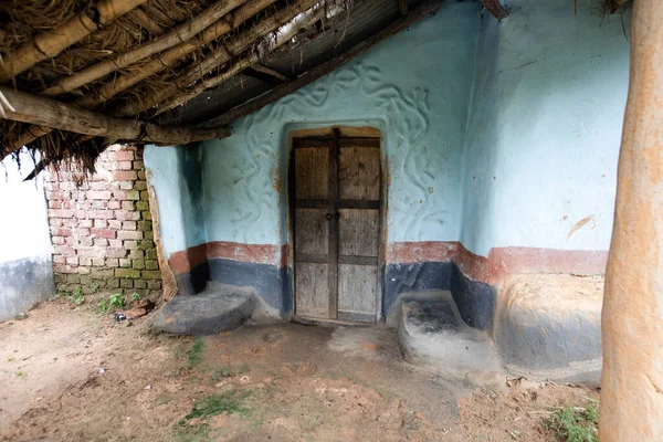 Murale Tribale Muro Una Casa Fango Villaggio Tribale Birbhum Bengala — Foto Stock