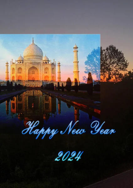 Feliz Año Nuevo 2024 Dibujo Primer Plano Negro Con Taj —  Fotos de Stock