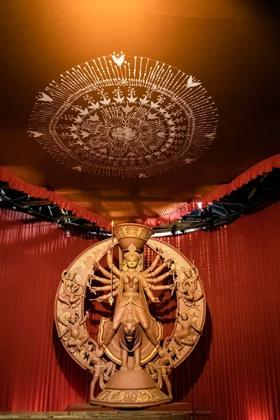 Gudinnan Durga Devi Idol Dekorerad Puja Pandal Kolkata Västra Bengalen — Stockfoto