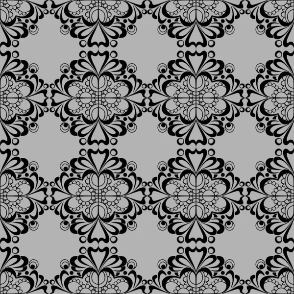 Seamless Graphic Pattern Floral Black Ornament Tile Gray Background Texture — Image vectorielle