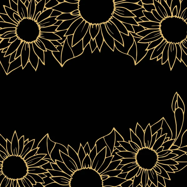 Blumenkranz Goldmuster Auf Schwarzem Hintergrund Grußkarte Design — Stockvektor