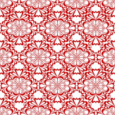 seamless graphic pattern, floral red ornament tile on white background, texture, design