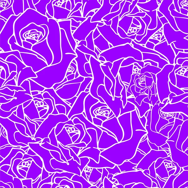 Nahtlose Abstrakte Weiße Konturmuster Von Rosenknospen Auf Violettem Hintergrund Textur — Stockvektor