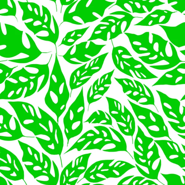 Nahtlose Asymmetrische Sich Wiederholende Muster Hellgrüner Blätter Auf Weißem Hintergrund — Stockvektor