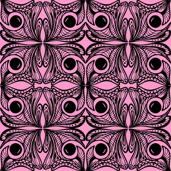 Nahtlose Grafische Abstrakte Fliesenmuster Schwarzes Geometrisches Ornament Auf Rosa Hintergrund — Stockvektor