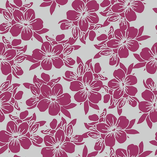Nahtloses Muster Aus Rosa Blumensilhouetten Auf Grauem Hintergrund Textur Design — Stockvektor