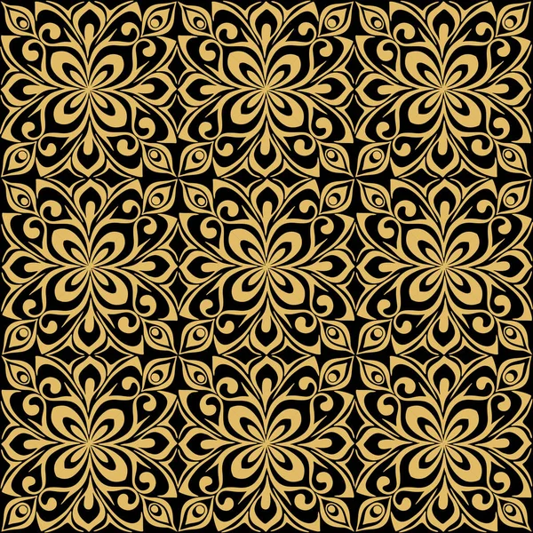 Seamless Graphic Abstract Tile Pattern Golden Geometric Ornament Black Background — Stockvektor