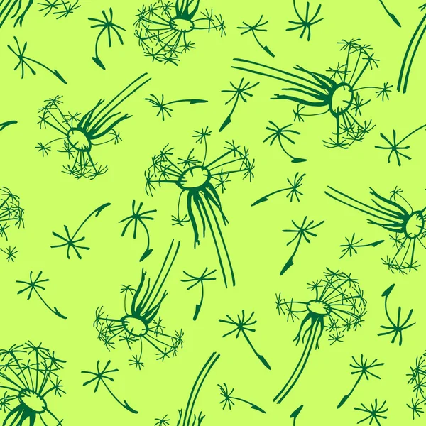Motif Graphique Sans Couture Pissenlits Verts Sur Fond Olive Texture — Image vectorielle