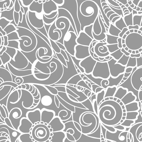 Gri arkaplan, doku, tasarım üzerinde beyaz çiçek hatları kusursuz desen