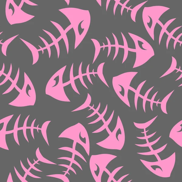 Яркий Бесшовный Узор Розовых Графических Рыбных Скелетов Сером Фоне Текстура — стоковый вектор