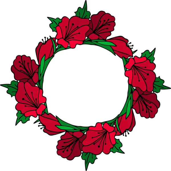 Квіткова Рамка Великих Червоних Квіткових Бруньок Білому Тлі Бордюр Листівка — стоковий вектор