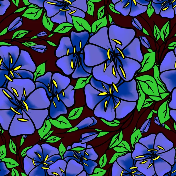 Bezszwowy Wzór Dużych Niebieskich Kwiatów Bordowym Tle Tekstura Wzór — Wektor stockowy