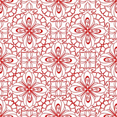 seamless graphic pattern, floral red ornament tile on white background, texture, design