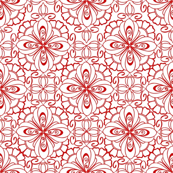 Seamless Graphic Pattern Floral Red Ornament Tile White Background Texture — Stockvektor