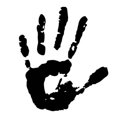 black graphic drawing of a human hand print, isolated element clipart