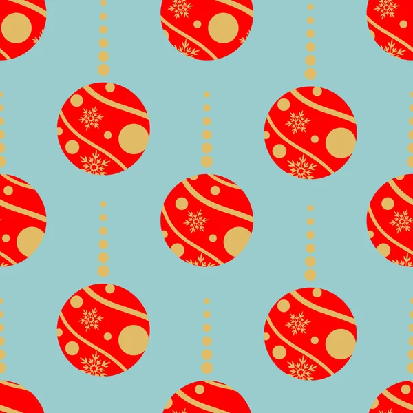 stock vector seamless pattern of red and gold Christmas toys on a blue background, Christmas background