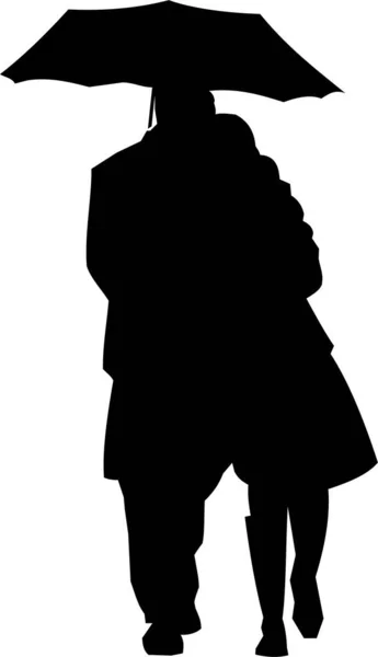 Černá Obrysová Silueta Zamilovaného Páru Deštníku Izolovaný Prvek Logo — Stockový vektor