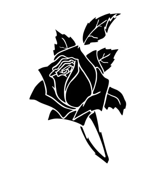 Schwarze Konturzeichnung Einer Großen Rosenblüte Auf Weißem Hintergrund Isoliertes Element — Stockvektor