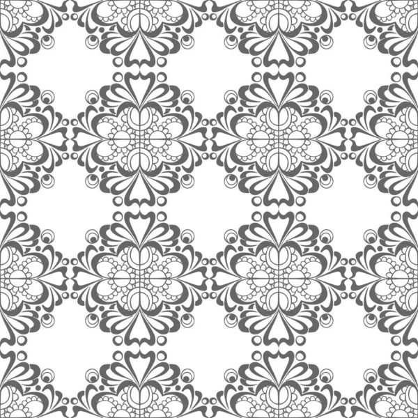 Nahtlose Grafische Muster Florales Graues Ornament Fliese Auf Weißem Hintergrund — Stockfoto