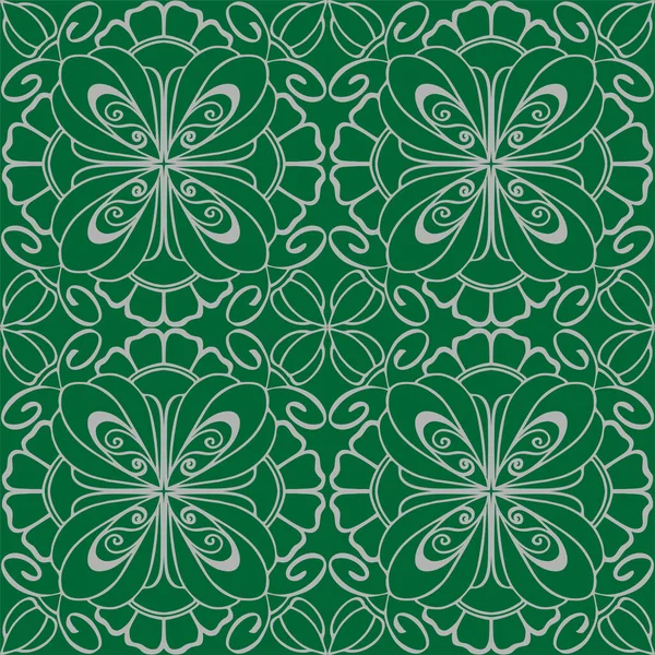 seamless graphic pattern, floral gray ornament tile on green background, texture, design