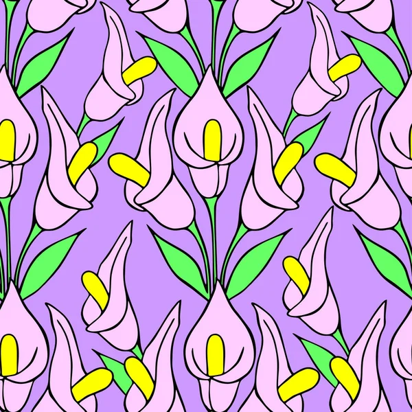 Симметричный Бесшовный Узор Розовых Цветов Фиолетовом Фоне Текстура Дизайн — стоковое фото