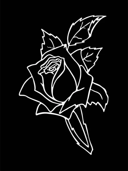 Белый Контур Рисунка Большой Розовый Цветок Черном Фоне Изолированный Элемент — стоковый вектор
