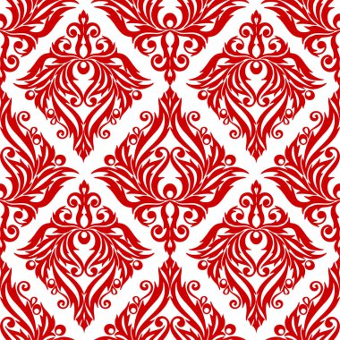 seamless graphic pattern, floral red ornament tile on white background, texture, design