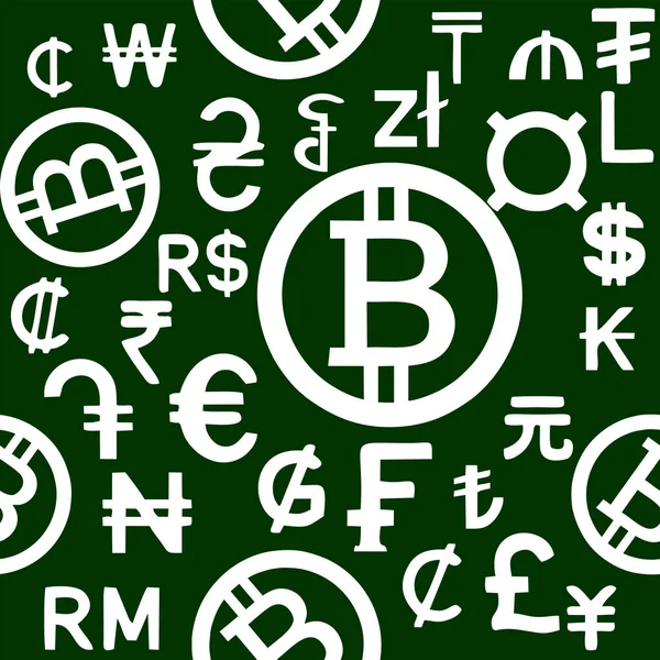 Безшовний Білий Візерунок Графічних Символів Різних Валют Світу Зеленому Фоні — стокове фото