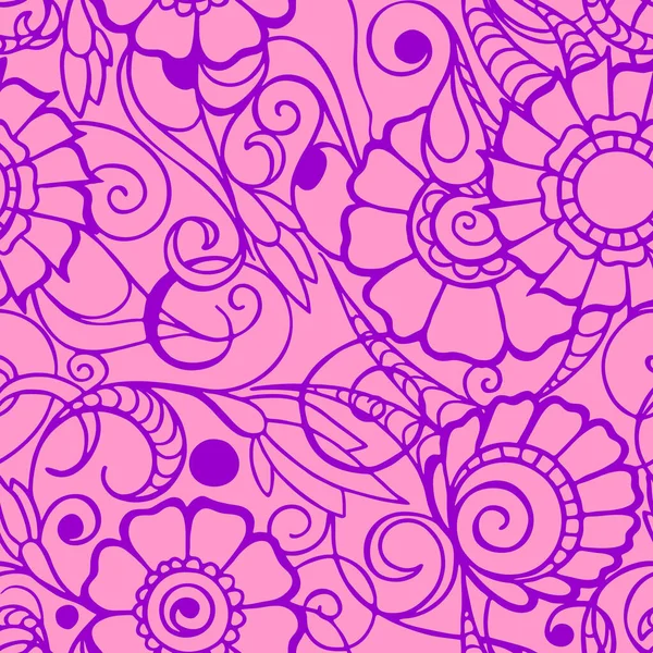 ピンクの背景 デザイン上の花のマゼンタの輪郭のシームレスなパターン — ストック写真