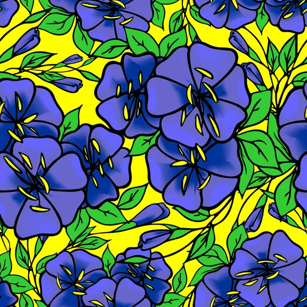 Padrão Sem Costura Grandes Flores Azuis Fundo Amarelo Textura Design — Fotografia de Stock