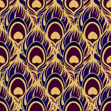 Kusursuz desenli, mor tavus kuşu tüyü. Kalın altın kaplama, desen, tasarım.