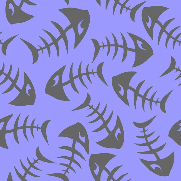 Яркий Бесшовный Узор Серых Графических Рыбных Скелетов Синем Фоне Текстура — стоковый вектор