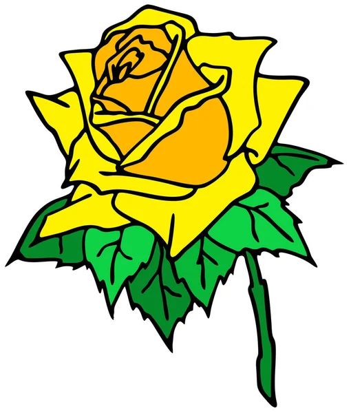 Dibujo Rosa Rama Con Flor Amarilla Hojas Elemento Aislado Diseño — Vector de stock