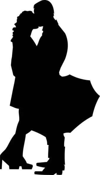 Silueta Contorno Negro Una Pareja Enamorada Paraguas Elemento Aislado Logotipo — Archivo Imágenes Vectoriales