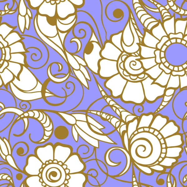 Nahtloses Muster Großer Weißer Blumen Mit Goldenem Umriss Auf Blauem — Stockvektor