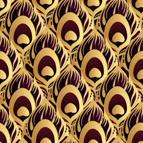 Patrón Sin Costuras Negro Púrpura Pluma Pavo Real Con Contorno — Vector de stock