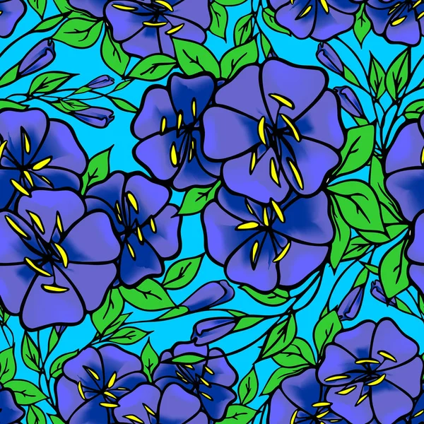 Seamless Pattern Large Blue Flowers Light Blue Background Texture Design — Stock Vector