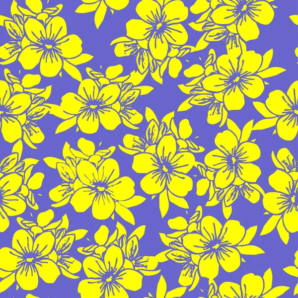 Zökkenőmentes Minta Sárga Sziluettek Virágok Kék Háttér Textúra Design — Stock Vector