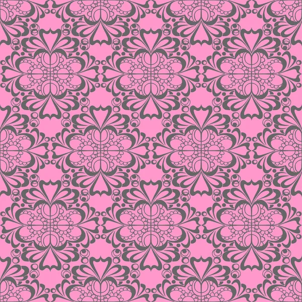 Seamless Graphic Pattern Floral Gray Ornament Tile Pink Background Texture — Stock vektor