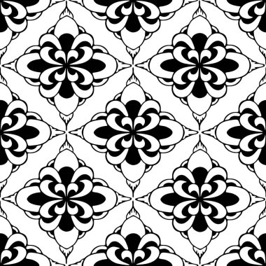 Soyut geometrik şekillerin, dokuların kusursuz simetrik siyah ve beyaz deseni