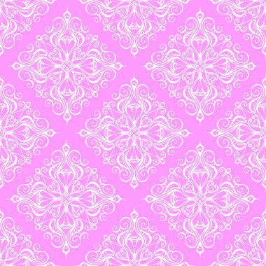 Pembe zemin, doku ve dizayn üzerine soyut geometrik beyaz süslemeli kusursuz grafik desen.